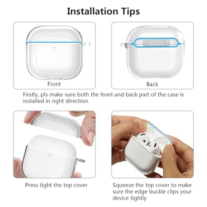 Aircawin for Airpods 4 Clear Case, Shockproof, Soft Transparent TPU Case with Carabiner and Cleaning Pen - color: Diamond Pure, size: Airpods 4