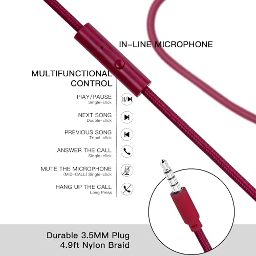Olyre Kids Wired Foldable Headphones, Children Headset, Mic, Boys, Girls - color: Maroon
