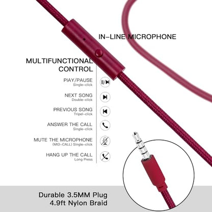 Olyre Kids Wired Foldable Headphones, Children Headset, Mic, Boys, Girls - color: Maroon