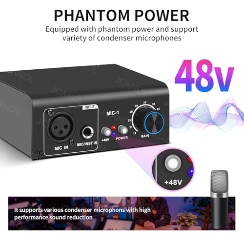 MIC-1 Microphone Preamp with 2 Inputs, Max 75dB Gain, 48V Phantom Power, Ultra-Clean Gain for Dynamic and Condenser Mics