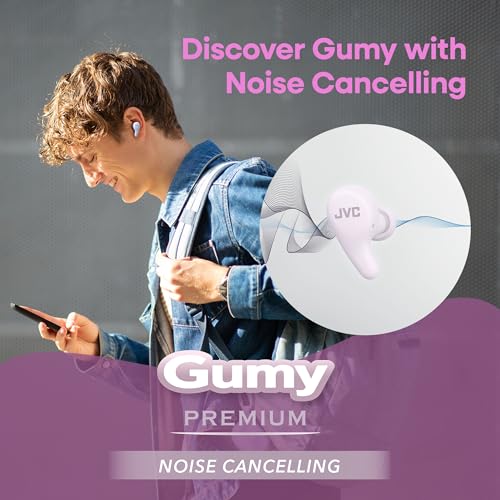 JVC Gumy Premium True Wireless Earbuds Noise Cancelling, Bluetooth 5.4 Headphones 26H Battery, ANC Ambient Mode, Gaming Low Latency, USB-C Case - color: Grape