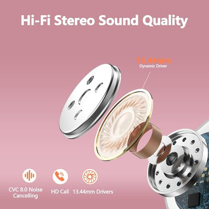 Ear buds Wireless Bluetooth Earbuds Sport 2026 NEW Bluetooth 5.3 Headphones with LED Display 128H Playtime Powerful Bass Over Ear Earphones with Earhooks IP7 Waterproof for Gym/Running/Workout - color: Rosegold