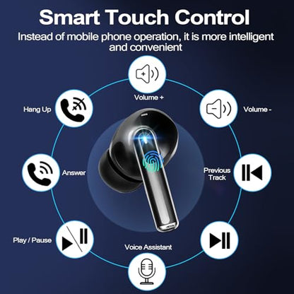 Wireless Earbuds Bluetooth 5.4 in Ear Headphones Touch Control HiFi Stereo True Ear Buds IP7 Waterproof 38H Playback LED Power Display Lightweight Earphones for Work Sports Travel