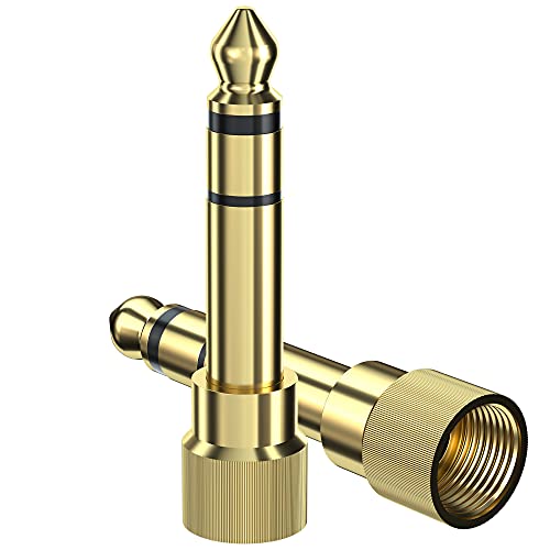 6.35mm to 3.5mm Audio Adapter, Gold Plated Screw-On Stereo Adapter for Compatible Devices (2Pcs) - Check Compatibility Before Use - size: 2 PACK-Upgrade