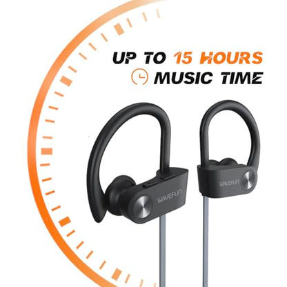 Wireless Headphones with Ear Hook, XBuds Bluetooth Earbuds Over Ear IPX7 Waterproof Sports Workout Outdoor Headsets Super Bass with Earhooks 15 Hours Music Time with Mic (Grey)