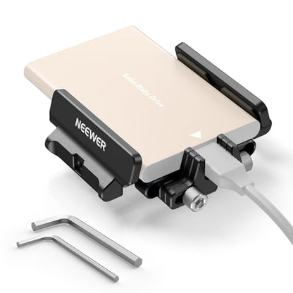 NEEWER Mount Bracket SSD Holder with Cold Shoe Cable Clamp, UA035 | 1.6"-2.6" Compatible with Samsung T5 T7 Sandisk SSD SmallRig BMPCC 4K 6K Cage iPhone 17 16 15 Pro Max Phone Cage - style: UA035
