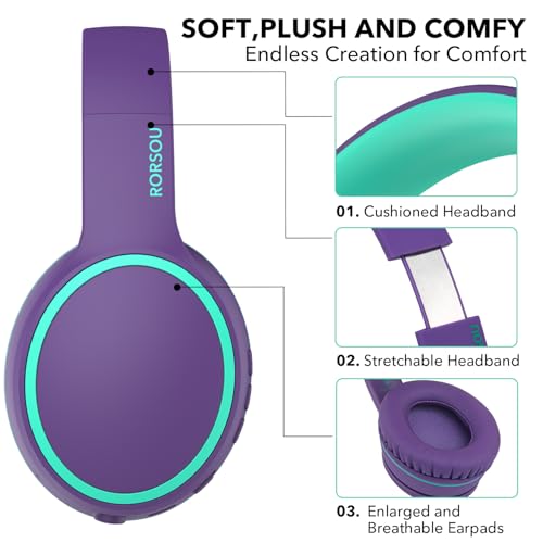 B10 Bluetooth Headphones Over Ear, 2 EQ Music Modes(Normal/Bass) and 50H Playtime Wireless Headphones with Mic, Lightweight Folding HiFi Stereo Headset for iPad/Travel/Tablet/PC/Home (Purple) - color: Purple