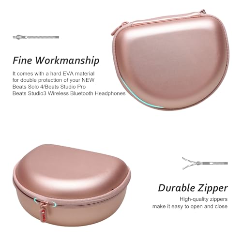 Headphone Case Compatible with Beats Studio Pro/Solo 4 / Studio 3 / Solo 3 / Picun B8 / BERIBES/JLab JBuds Lux ANC Wireless Bluetooth Noise Cancelling Headphones (Rose Gold) - color: Rose Gold