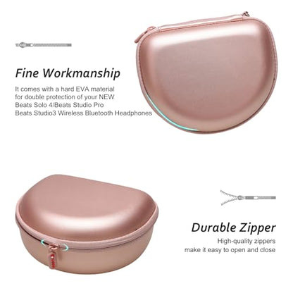 Headphone Case Compatible with Beats Studio Pro/Solo 4 / Studio 3 / Solo 3 / Picun B8 / BERIBES/JLab JBuds Lux ANC Wireless Bluetooth Noise Cancelling Headphones (Rose Gold) - color: Rose Gold