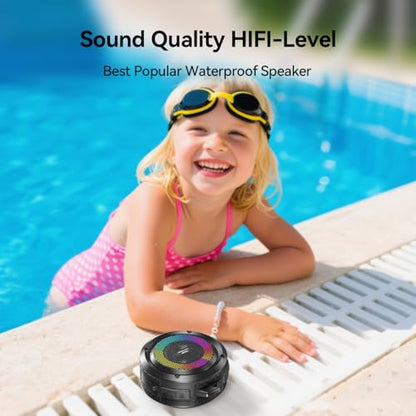 Bluetooth Shower Speaker, Soundace S6 IPX7 Waterproof Portable Speaker with Suction Cup, Hook, Lights,Stocking Stuffers, Premium Mini Outdoor Wireless Speake Ideal Gift for Christmas (Black) - color: Black