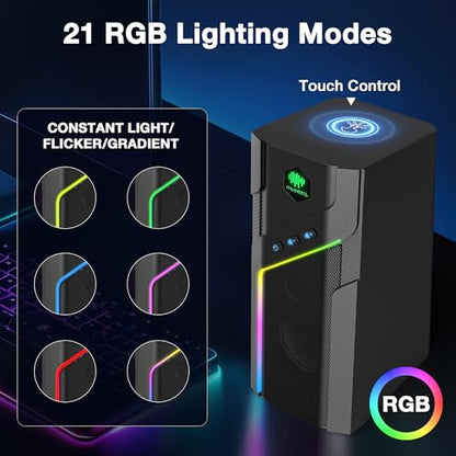 W-206RE RGB Bluetooth PC Speakers, Desktop Gaming Speakers with 21 LED Light Modes, USB Powered Stereo Computer Speakers for Monitor, Laptop and Gaming Setup