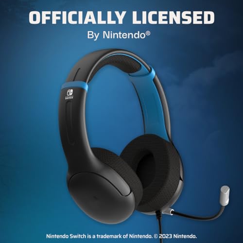 PDP Gaming AIRLITE Stereo Headset with Mic for Nintendo Switch/Lite/OLED - Wired Power Noise Cancelling Microphone, Lightweight, Soft Comfort On Ear Headphones (Moonlight Black/Blue) - color: Black and Blue