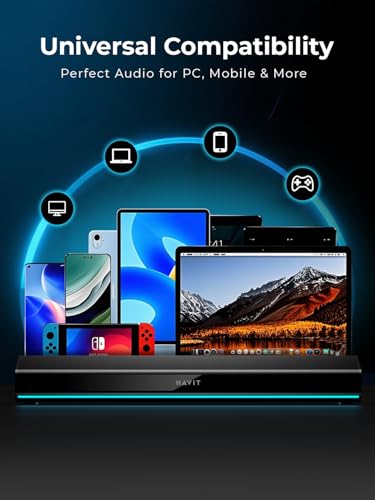 havit Computer Speakers for Desktop PC, Bluetooth 5.3 Pc Soundbar with Dynamic LED Light, HiFi Stereo, Poratble Bluetooth Speaker, Gaming Speakers for PC, Laptop,Tablet