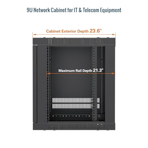 Tecmojo 9U Wall Mount Rack Cabinet, Heavy-Duty 176 Lbs High Load Capacity, 19” Enclosed Server Network Rack with 2 Colling Fans, Mesh Door, 23.6” Deep – Elite Collection - size: 9U/23.6in Depth/Mesh Door