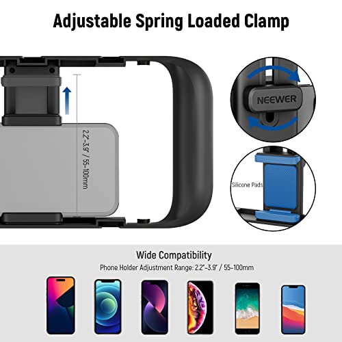 NEEWER Smartphone Video Rig, Phone Video Stabilizer Grip Vlogging Cage with Cold Shoe Tripod Mount, Phone Rig for Videomaker Film Maker Video grapher Compatible with iPhone Samsung and More, A104 | Cold Shoe, 1/4 Inch Thread, Video Recording Film Rig, Com