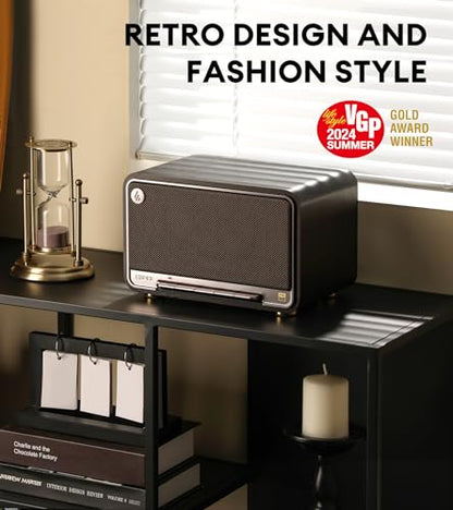 Edifier D32 Retro Wooden Tabletop Wireless Speaker AirPlay2, Black Walnut | 60W RMS, Dual Hi-Res, Bluetooth5.3, Hi-Res Audio, ALAC, LDAC, 11H Battery, DSP Crossover, MDF Retro Cabinet, USB-C, AUX Input - color: Black Walnut
