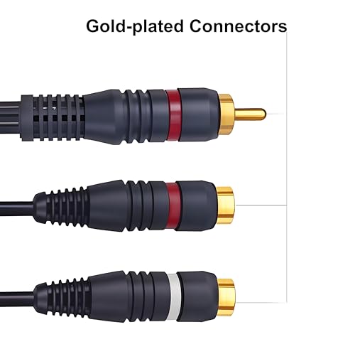 RCA Splitter 1 Male to 2 Female 2 Pack, RCA Cable Y Splitter Adapter | Audio Video Cord Extension 0.2M/0.65ft for Subwoofer，Amplifier, Active Speakers, Hi-Fi System Dark Blue