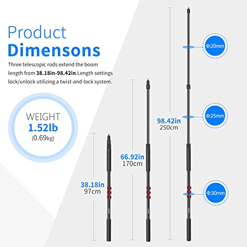 NEEWER NW-7000 Microphone Boom Arm | 3 Section, Extendable Handheld Mic Arm, 3/8" & 3/8" to 5/8" Screw Adapter, 3ft to 8ft Adjustable Length, Auxiliary - style: ST-NW-7000