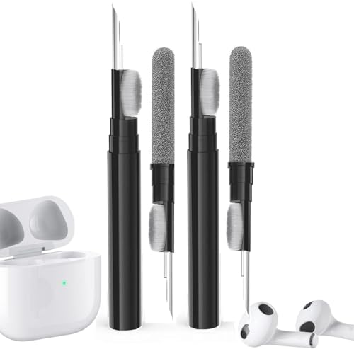 2 Pack Cleaner Kit for Airpods Pro 1 2 3 4, Multi-Function Cleaning Tool with Brush Flocking Sponge for iPad iPhone,Earbuds,Wireless Earphones,Bluetooth Headphones Case,Camera,Laptop - color: 2*Black