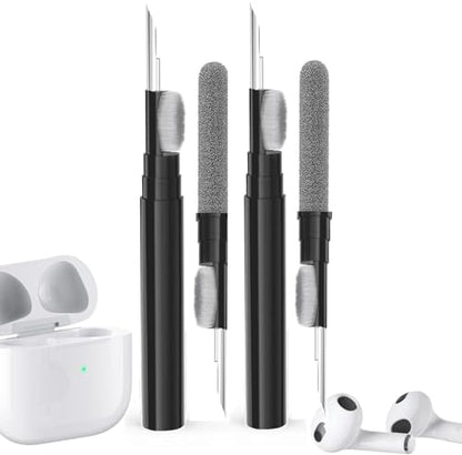 2 Pack Cleaner Kit for Airpods Pro 1 2 3 4, Multi-Function Cleaning Tool with Brush Flocking Sponge for iPad iPhone,Earbuds,Wireless Earphones,Bluetooth Headphones Case,Camera,Laptop - color: 2*Black