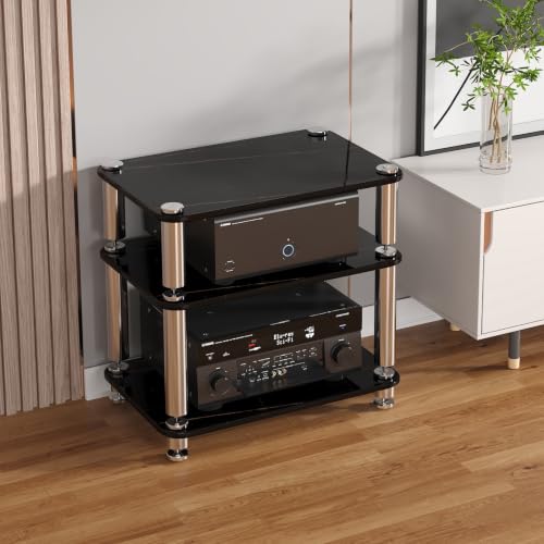 Tempered Glass HiFi Audio Rack Stand, Anti-Vibration Amplifier Shelf(Black,3-Layer) - color: Black, size: 3-layer