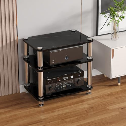 Tempered Glass HiFi Audio Rack Stand, Anti-Vibration Amplifier Shelf(Black,3-Layer) - color: Black, size: 3-layer