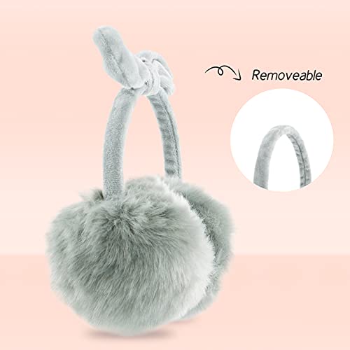 POXIMI Women Winter Earmuffs Girl Ski Adjustable Ear Covers for Kid Cute Bow Ear Warmer Outdoor Earmuff Fleece Lining - color: B-grey