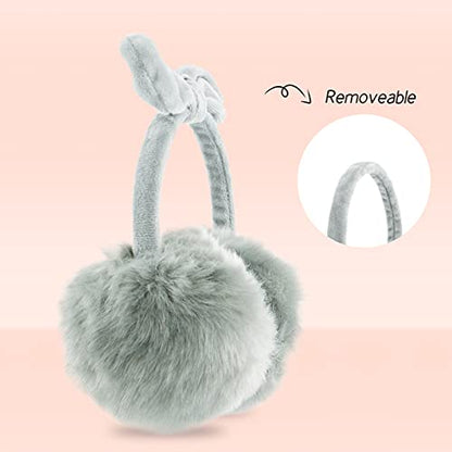 POXIMI Women Winter Earmuffs Girl Ski Adjustable Ear Covers for Kid Cute Bow Ear Warmer Outdoor Earmuff Fleece Lining - color: B-grey