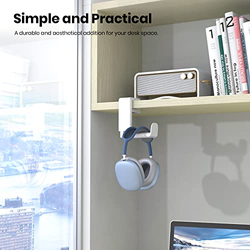 EURPMASK Rotating Headphone Stand,Adjustable Clamp-on Headset Holder Hanger | 360 Degree Swivel,Headset Hook Under Desk,No Residue,Cable Organizer,Soft Rubber Pads,Keep Headphones Secure&Desk Tidy,Black - color: White