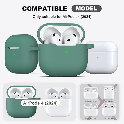 for Airpods 4 Case Cover with Cleaner Kit, Soft Silicone Case with Keychain, Full Protective Cover for Men and Women, Compatible with Apple Latest Airpods 4, Pine Green - color: C Pine Green