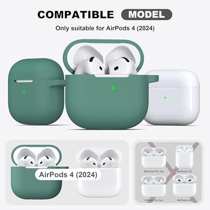 for Airpods 4 Case Cover with Cleaner Kit, Soft Silicone Case with Keychain, Full Protective Cover for Men and Women, Compatible with Apple Latest Airpods 4, Pine Green - color: C Pine Green