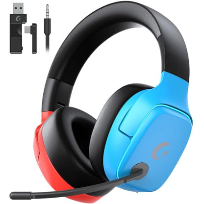 Gvyugke 2.4GHz Wireless Gaming Headsets for PS5, PS4, PC, Switch, Blue Red | Bluetooth 5.3 Gaming Headphones with Noise Canceling Mic, 7.1 Surround Sound, 70H Battery, Blue Lighting - color: BlueRed