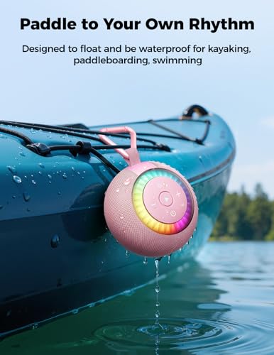 Bluetooth Shower Speaker IPX7 Waterproof: Removable Suction Cup, Pink | 360° Surround Sound, Vacuum-Lock, RGB Light, Portable Wireless Speaker for Beach, Pool, Kayak, Gifts for Adults Teens - color: Pink