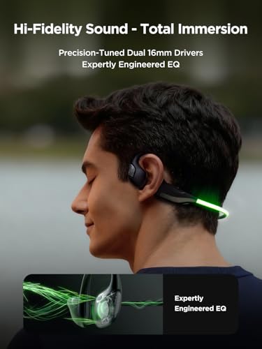 HAKII Light 2 Open Ear Headphones, IPX5 Running Headphone with 180° Ultra-Bright Beacon String, BT 6.0, 16H Playtime, Air Conduction Headphones Open Ear Earbuds for Fitness, Cycling, Outdoor - Green