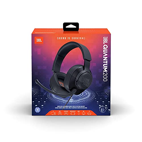 JBL Quantum 200 - Wired Over-Ear Gaming Headset with Voice Focus Directional flip-up mic and Memory Foam Ear Cushions (Black),(Pack of 4) - size: Large (Pack of 4)