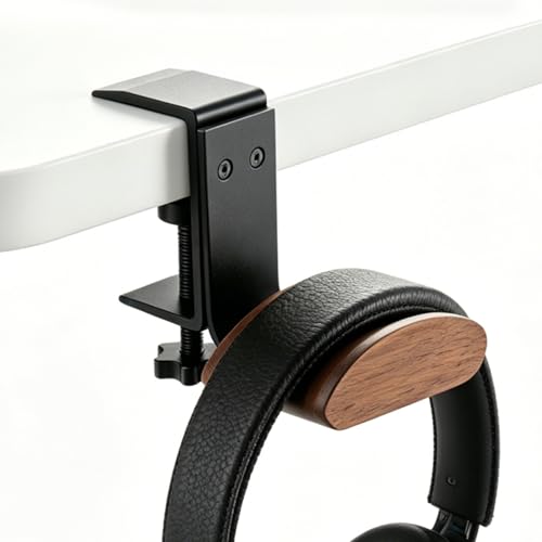 Headphone Holder Walnut Wood & Solid Metal Headset Hanger Stand for Desk Adjustable Design Ideal Headphone Stand for All Headphone Sizes