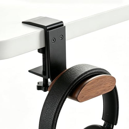 Headphone Holder Walnut Wood & Solid Metal Headset Hanger Stand for Desk Adjustable Design Ideal Headphone Stand for All Headphone Sizes