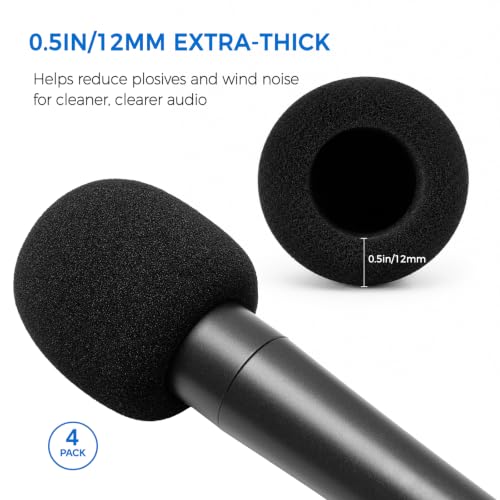 4-Pack Foam Windscreen Mic Cover Compatible with Shure SM57, Beta 57A, 545SD, 545 SD Series Mic,Pyle PylePro Dynamic Handheld Microphone, PDMIC78, WEYMIC WM57, High-Density Pop Filter