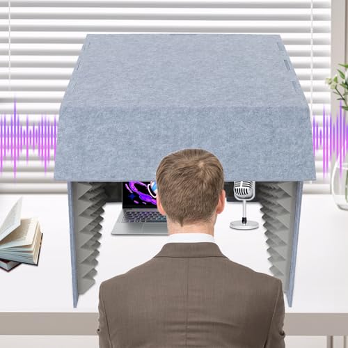 Portable Recording Isolation Booth, 60*60*60'' Desktop Soundproof Cover, Foldable Acoustic Soundproof Shield with Double-Layer Sponge & Polyester Panels for Home Studio Podcasting and Live Streaming