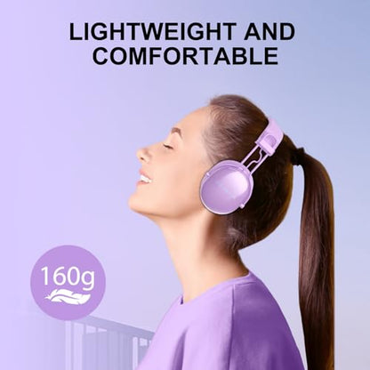 Wireless On-Ear Headphones, Active Noise Cancelling, Bluetooth 5.4, Hi-Res Sound, 55H Playtime, Lightweight and Comfortable, Foldable Design, for Home Office Travel, Purple - color: Purple