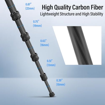 SIRUI Lightweight Carbon Fiber Travel Tripod, 52" Compact Camera Tripod with 360°Ball Head Kit, Detachable Center Column, Max Load 13.23lbs/6kg, Traveler 5CX - style: Carbon Fiber Tripod