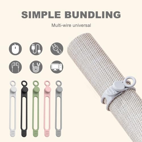Silicone Cable Ties, 2026 Upgrade Reusable Cable Management Organizer, Elastic Data Cable Organizer Cord Wrap Straps for Fastening Charger Earphone Charger Office Desk Appliance Cords Wires