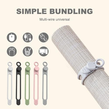 Silicone Cable Ties, 2026 Upgrade Reusable Cable Management Organizer, Elastic Data Cable Organizer Cord Wrap Straps for Fastening Charger Earphone Charger Office Desk Appliance Cords Wires