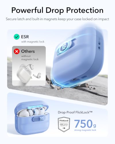ESR for AirPods Pro 3 Case (2025), Compatible with MagSafe, Light Blue | Compatible with AirPods Pro 3 (USB-C Cable), Magnetic Lid, Full Drop Protection Cover with Lanyard - color: Light Blue, size: AirPods Pro 3 Case