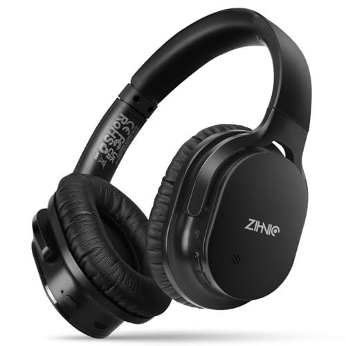 ZIHNIC Bluetooth 5.3 Noise Cancelling Headphones, Over-Ear Wireless Headset with 60H Playtime,Low Latency Game Mode, Lightweight, Deep Bass Hi-Fi Sound for Travel, Home, Office - Black