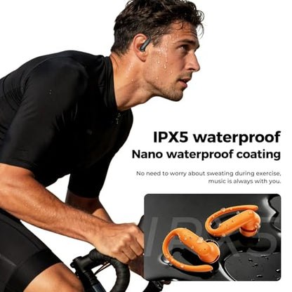 MS219 Ear-Hook in-Ear Bluetooth 6.0 Earbuds, IPX5 Waterproof Wireless Headphones with HD Calling, HiFi Sound for Workout Gym Running All-Day Wear (Black) - color: Black