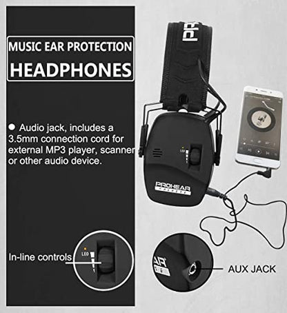 PROHEAR Digital Electronic Shooting Ear Protection Muffs with GEP02 Gel Ear Pads, Hunting 5X Sound Amplification Earmuffs, NRR 23dB Low Profile Hearing Protection for Gun Range - Black - style: Electronic 2.0+gel Ear Pads- Black
