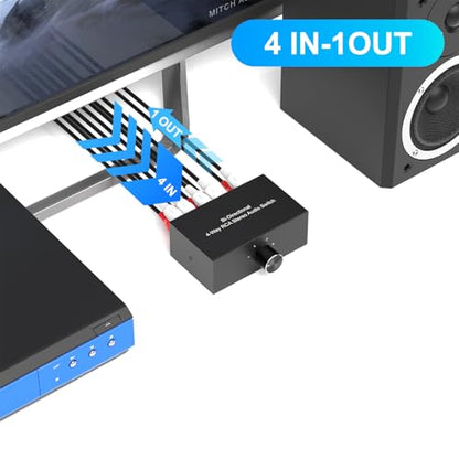 Dingsun 4-Way Stereo Audio Switcher, Bi-Directional Right and Left Channel Audio Selector Box for Blu-ray Players or DVD Players Active Speakers (4In-1Out /1In-4Out) - style: 1In-4Out/ 4In-1Out Stereo Audio Switcher