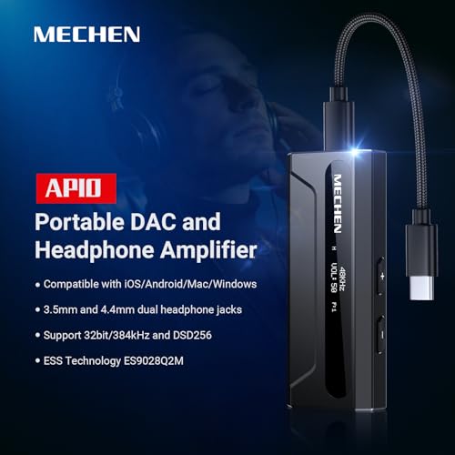 MECHEN AP10 USB DAC 동글 3.5mm/4.4mm HiFi Amp 밸런스 블랙 | ES9028Q2M+ES9603Q 칩셋, PCM384K/DSD256, 4.4mm 밸런스 522mW@32Ω, 3.5mm SE 111mW, SNR 120dB, 아이폰/안드로이드용 USB-C