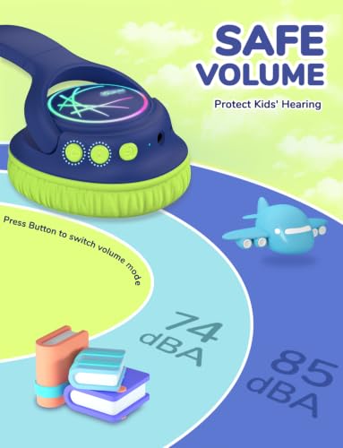 iClever BTH18 Kids Bluetooth Headphones LED Lights for Toddler Boys Girls | SafeSound Tech, 43H Playtime Stereo Sound, USB C Charging AUX Cable, Over Ear Kids Headphones Wireless for iPad/Tablet/Travel - color: C-Green/Blue